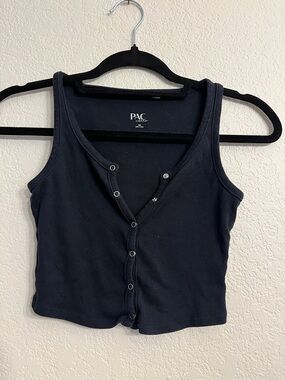 PacSun Black Ribbed Snap-Front Crop Tank